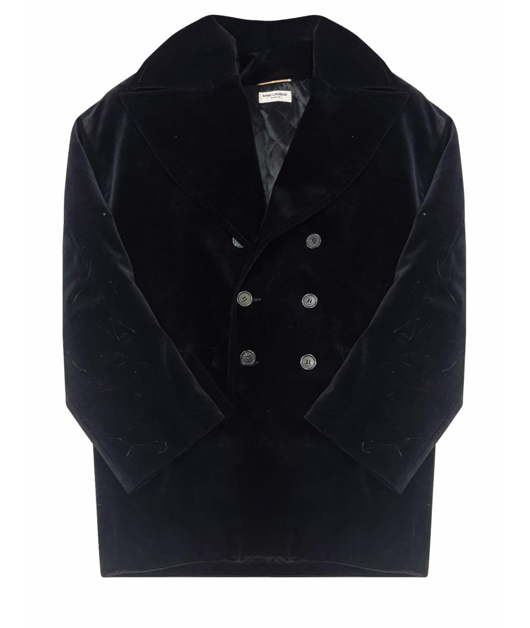 SAINT LAURENT Черное бархатное пальто, фото 1