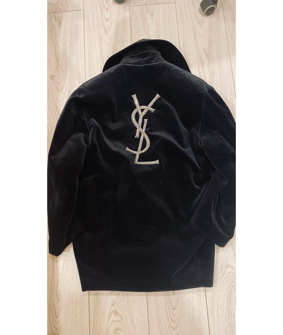 SAINT LAURENT Черное бархатное пальто, фото 2