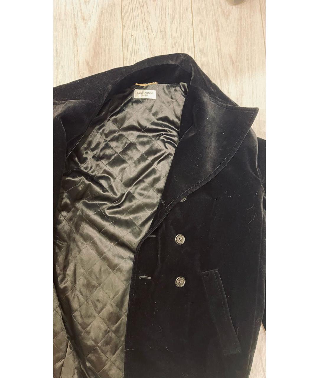 SAINT LAURENT Черное бархатное пальто, фото 3