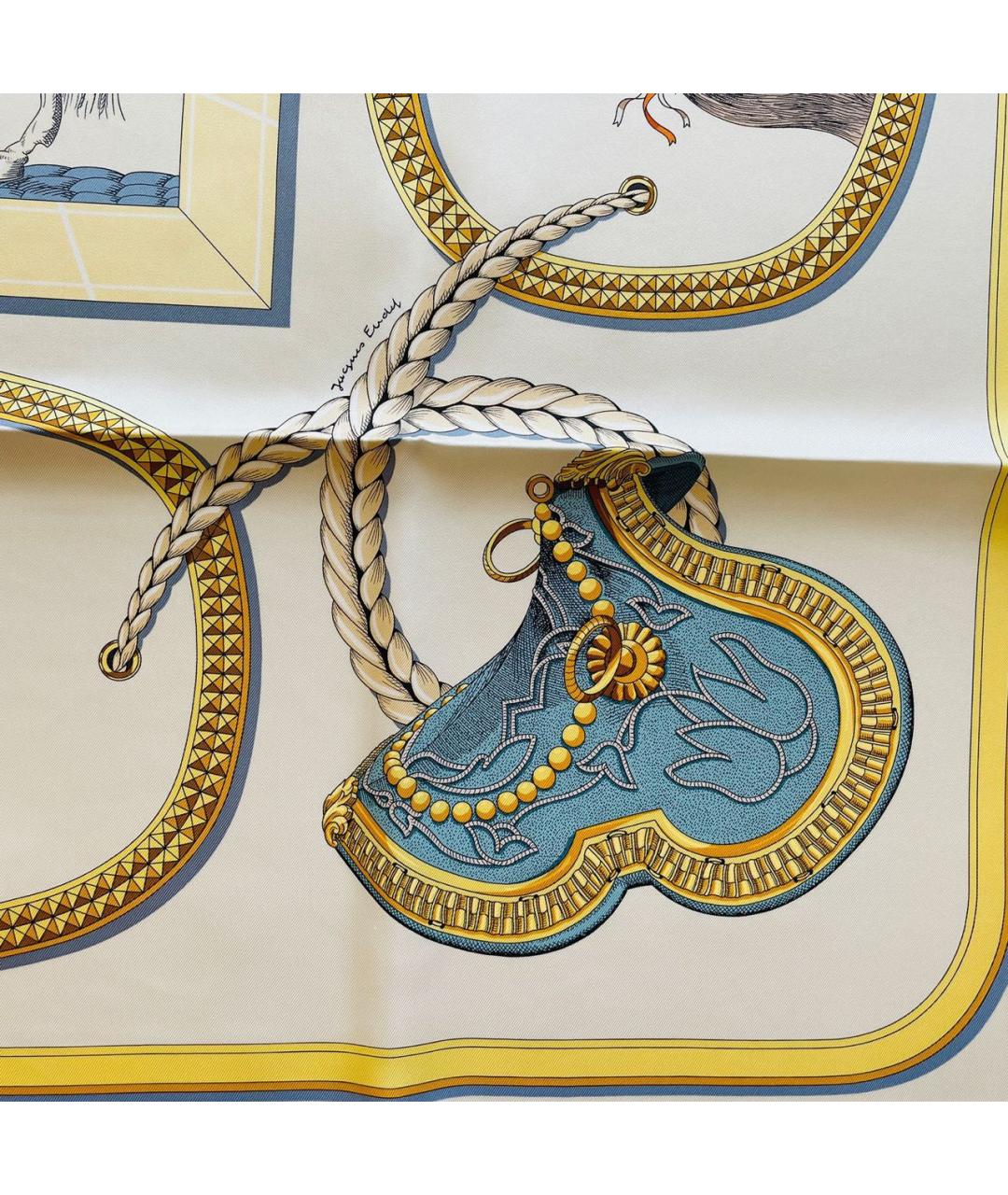 HERMES Бежевый шелковый платок, фото 6