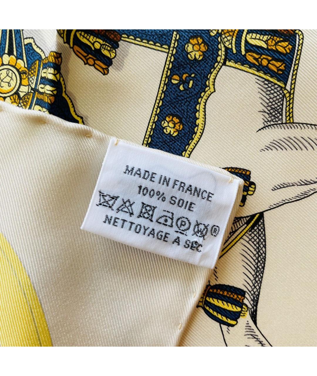 HERMES Бежевый шелковый платок, фото 8