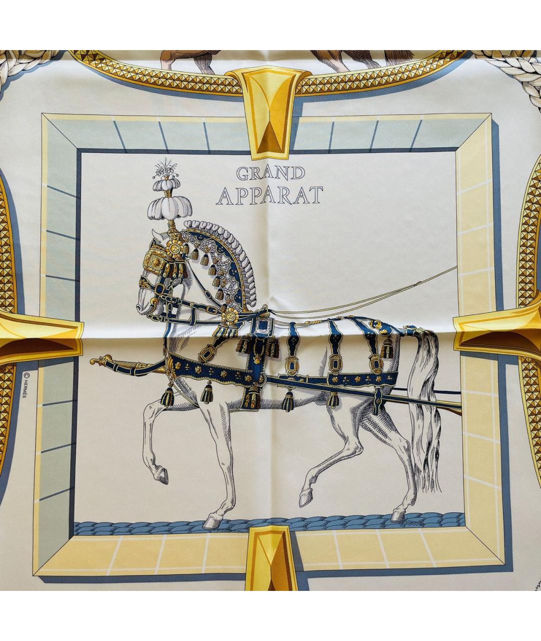 HERMES Бежевый шелковый платок, фото 7