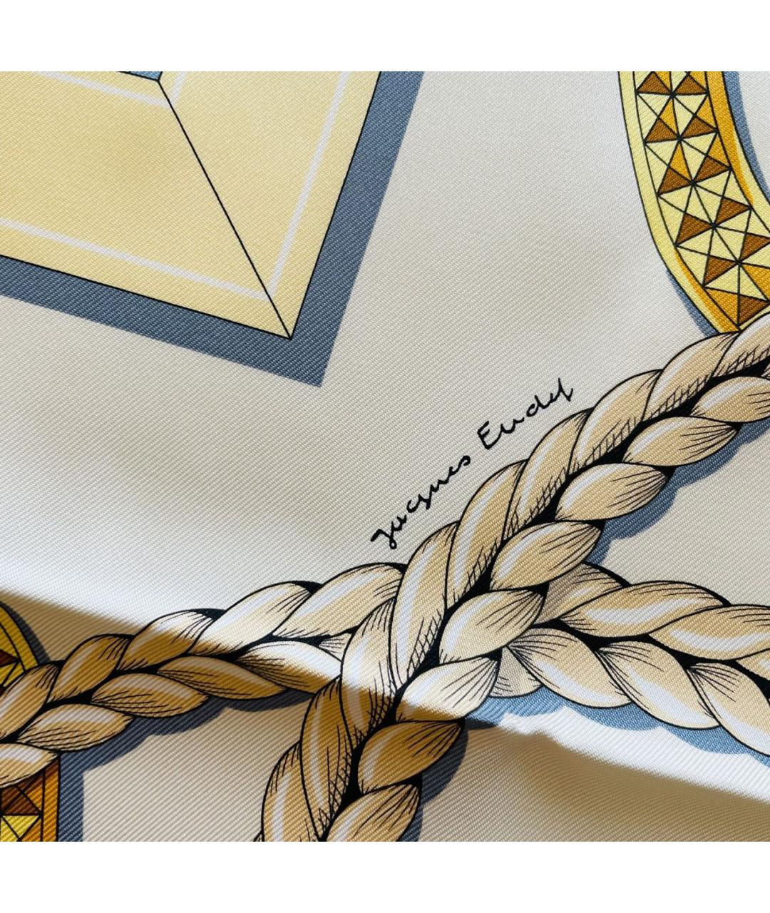 HERMES Бежевый шелковый платок, фото 4