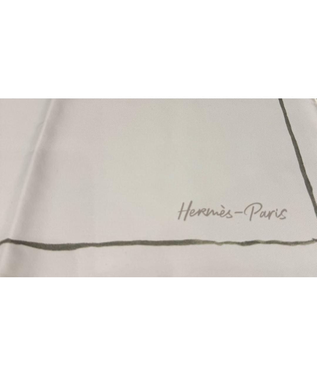 HERMES Белый шелковый платок, фото 3