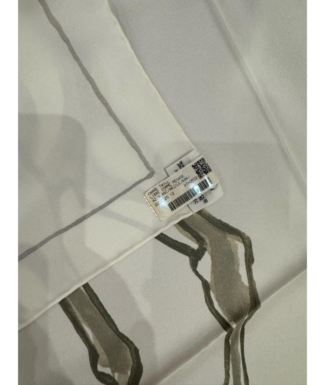 HERMES Белый шелковый платок, фото 6