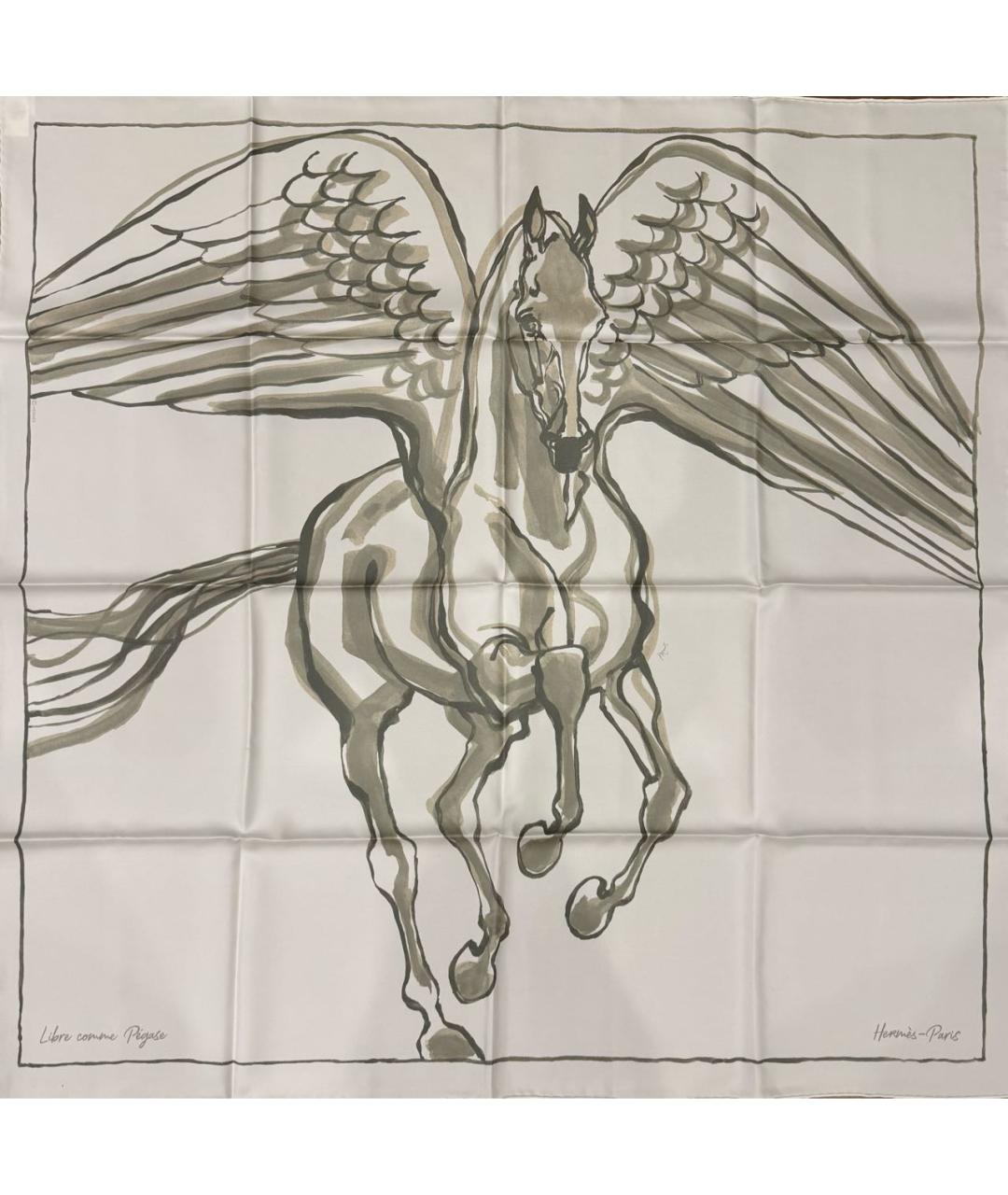 HERMES Белый шелковый платок, фото 1