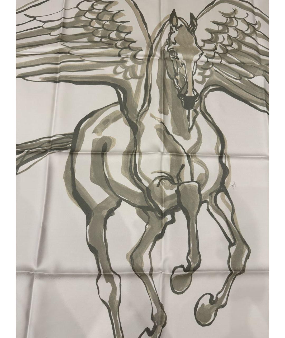 HERMES Белый шелковый платок, фото 2