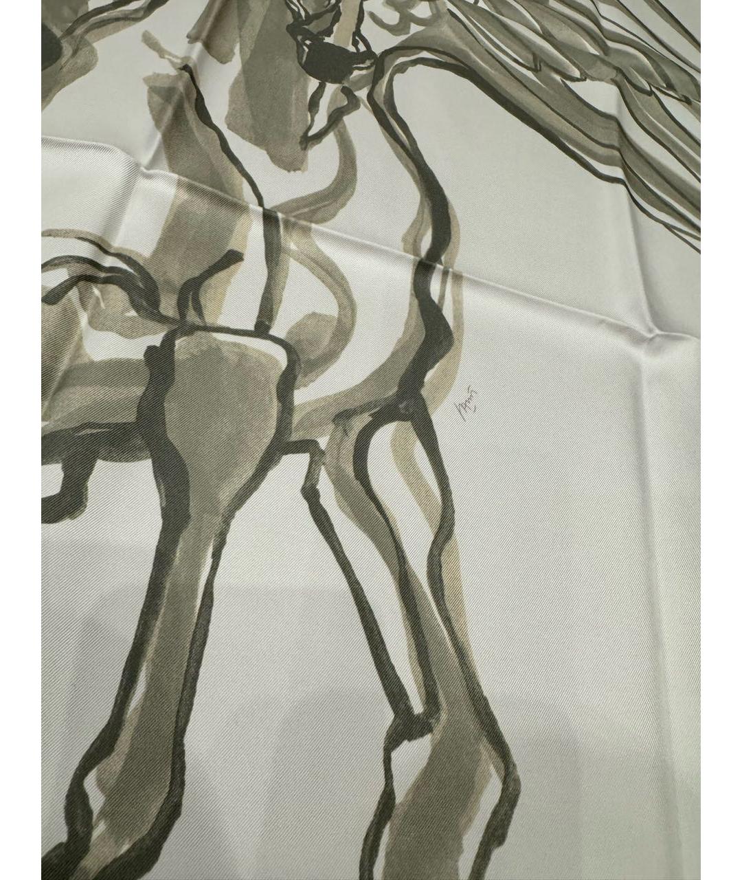 HERMES Белый шелковый платок, фото 4