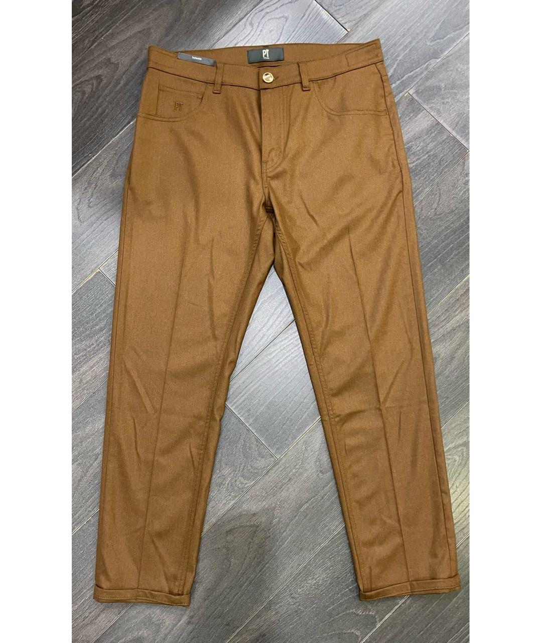 PT TORINO Коричневые шерстяные повседневные брюки, фото 9