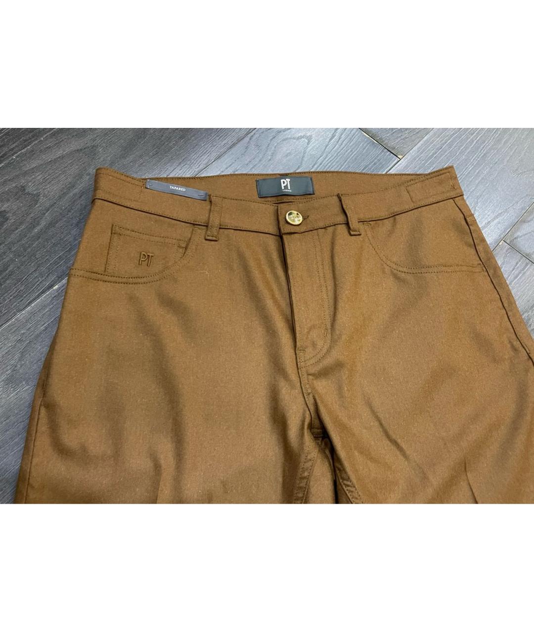 PT TORINO Коричневые шерстяные повседневные брюки, фото 3