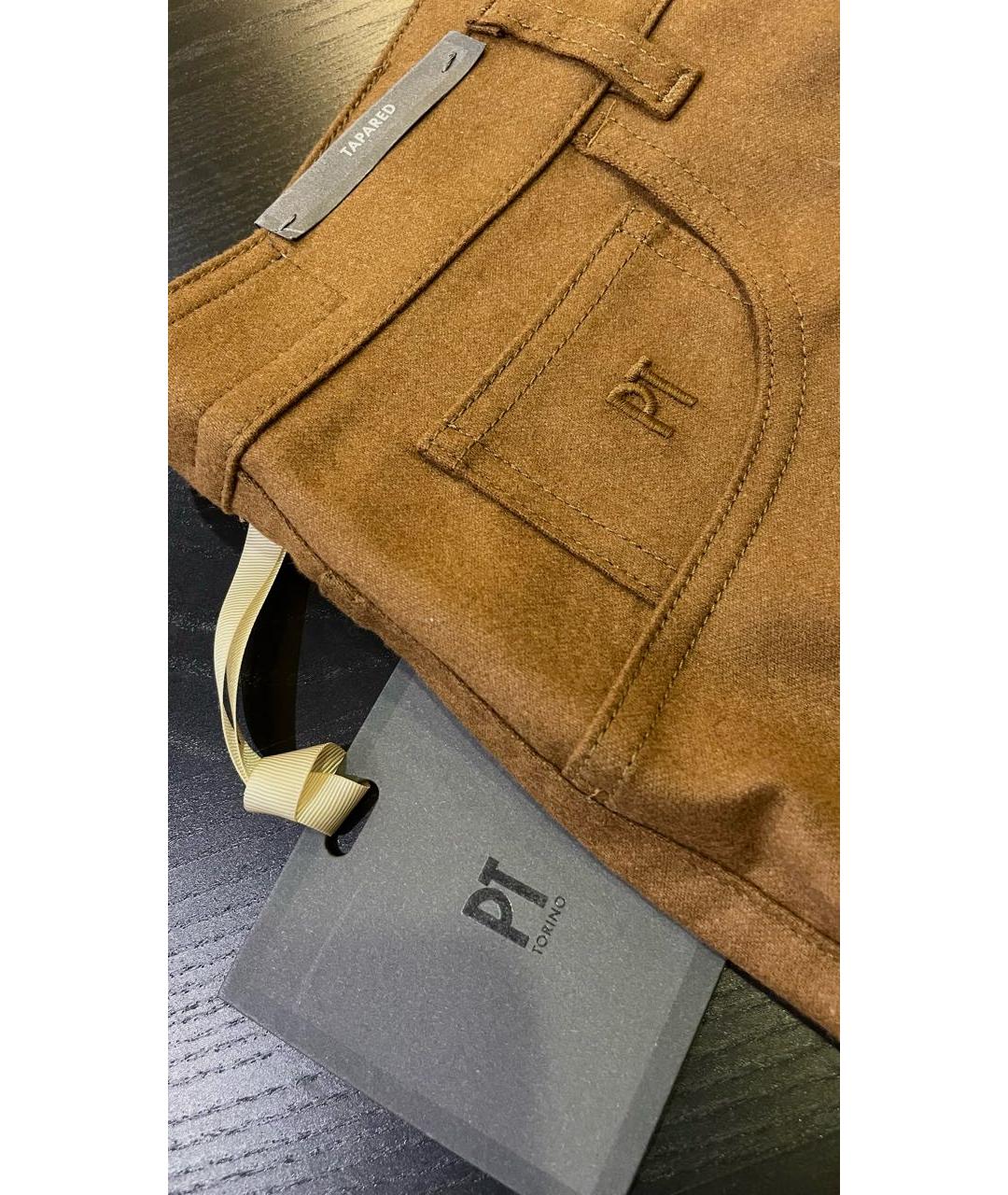 PT TORINO Коричневые шерстяные повседневные брюки, фото 5