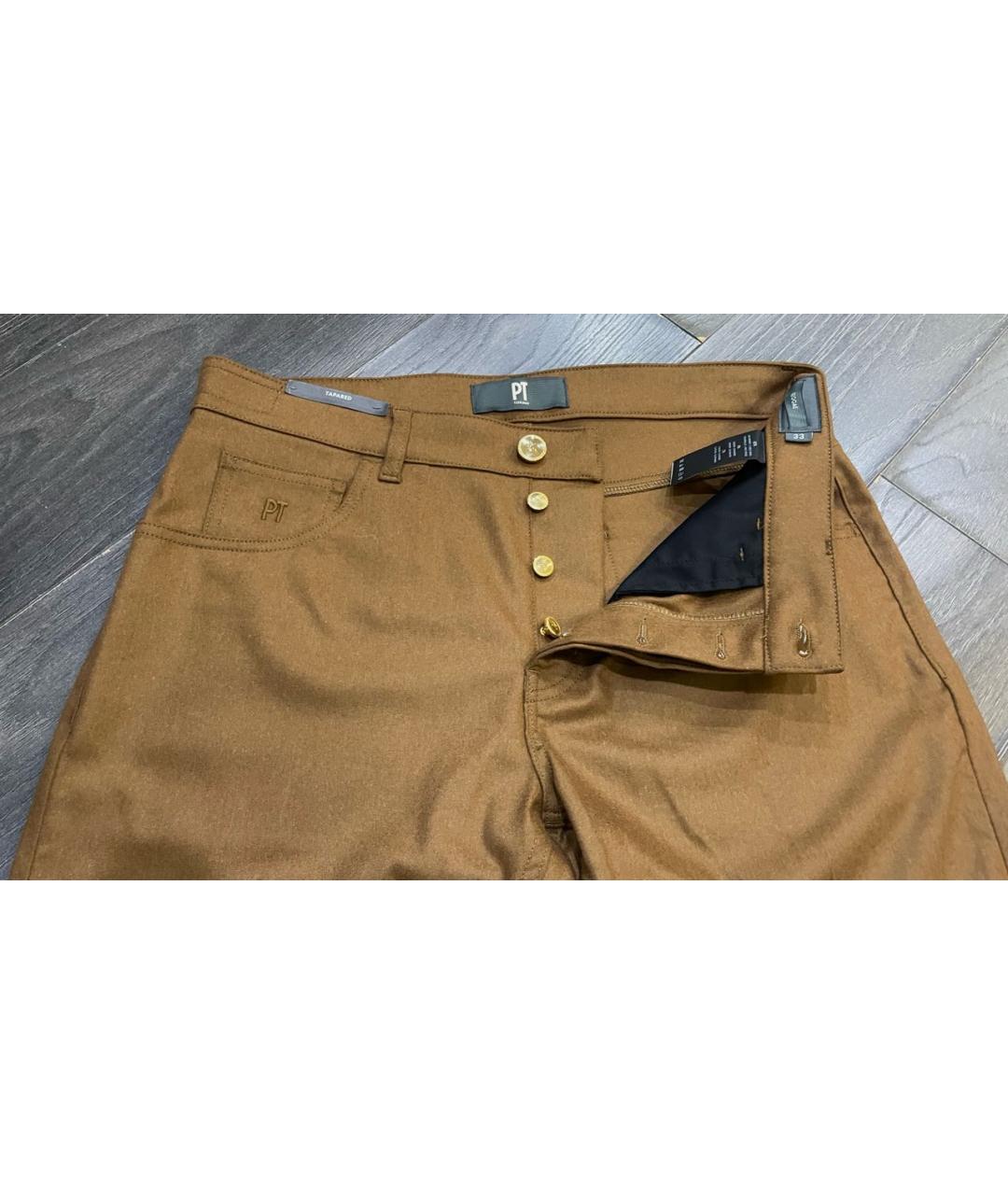 PT TORINO Коричневые шерстяные повседневные брюки, фото 6