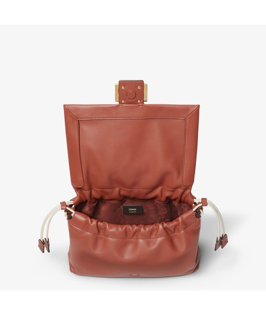 FENDI Коричневая кожаная сумка с короткими ручками, фото 4