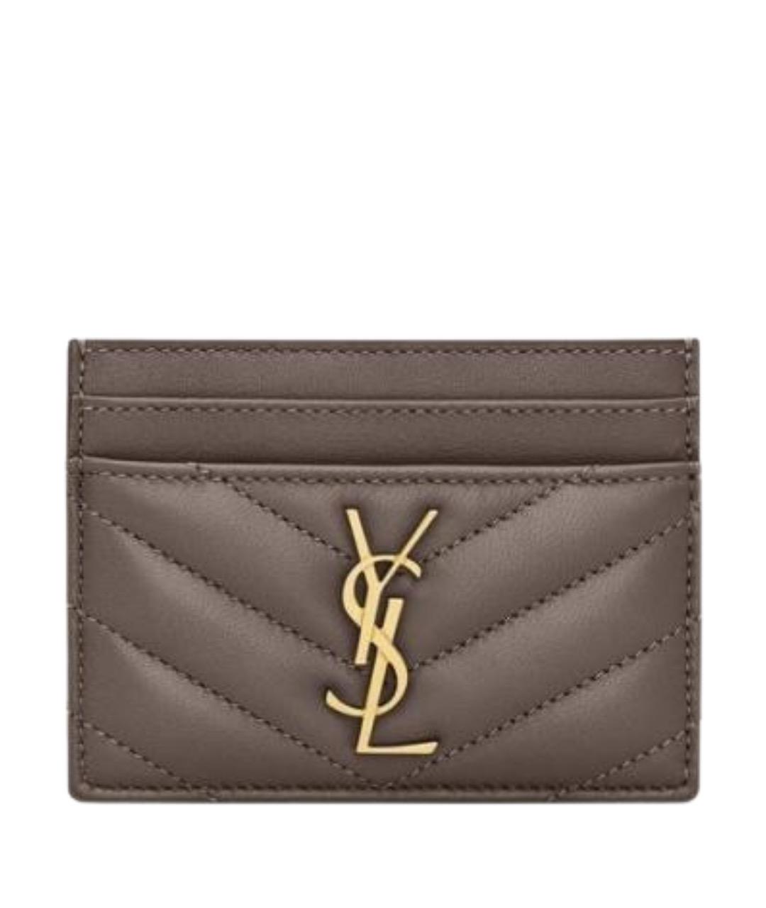 SAINT LAURENT Коричневый кожаный кардхолдер, фото 1