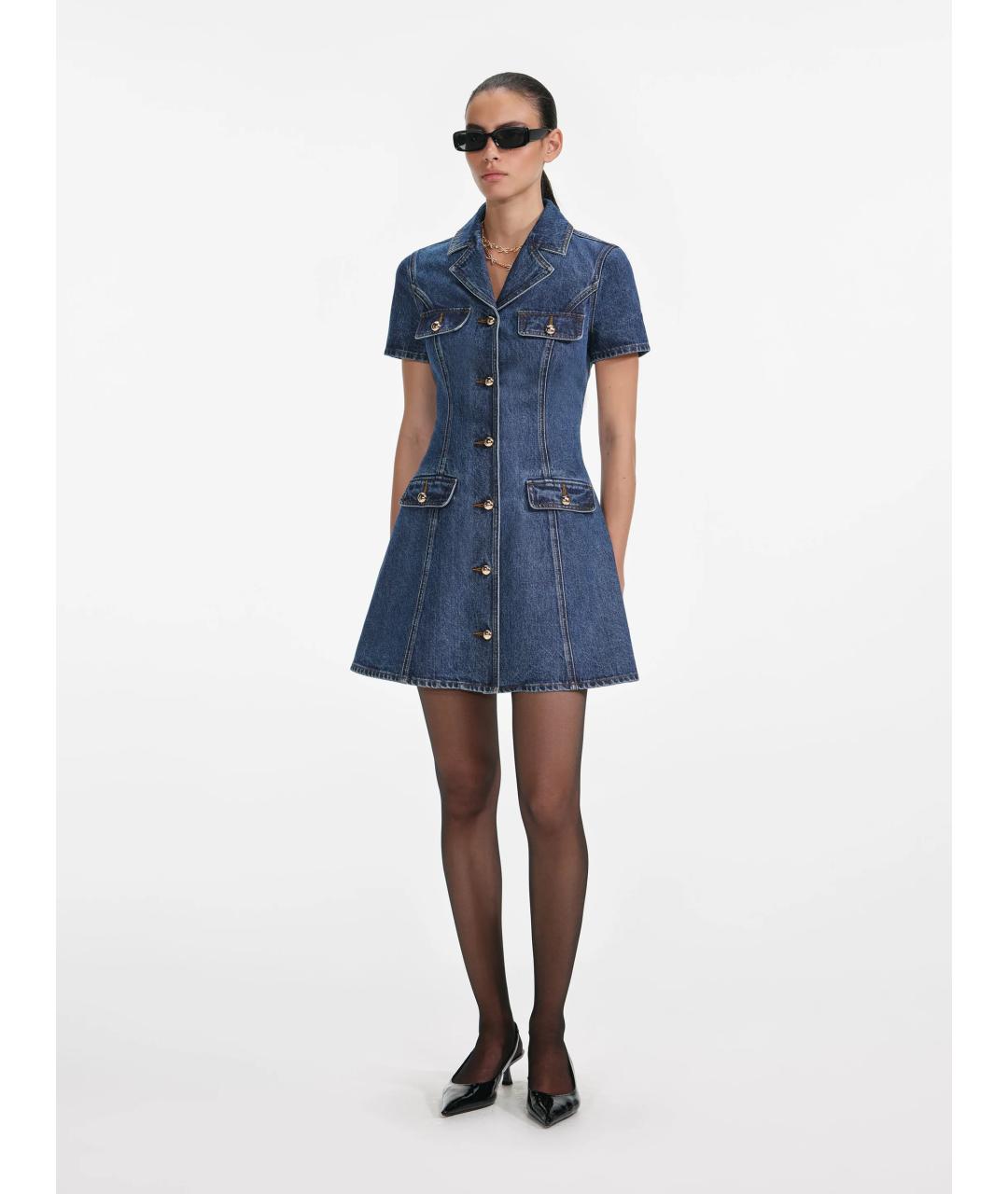 SELF-PORTRAIT Синее хлопковое повседневное платье, фото 3