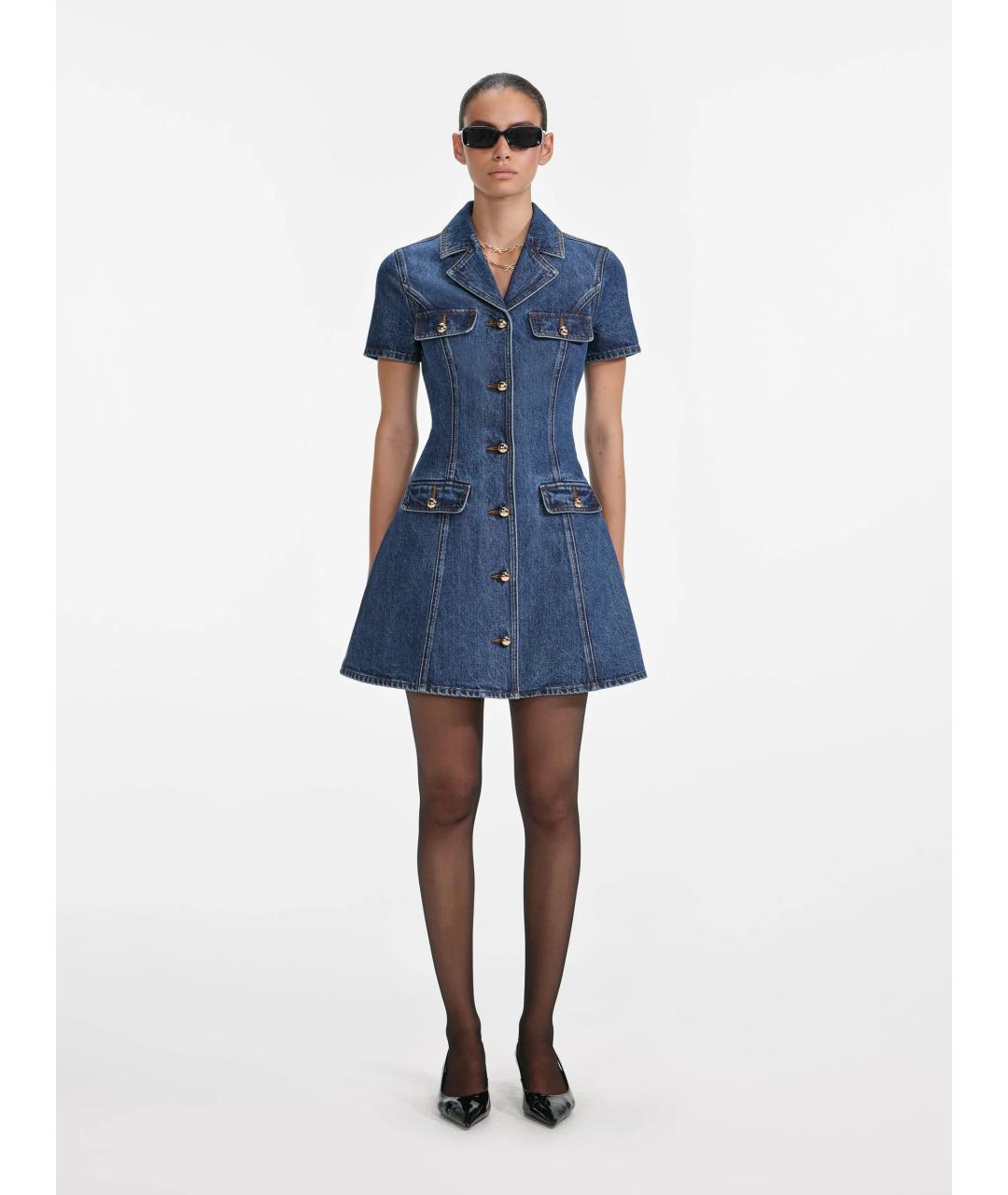 SELF-PORTRAIT Синее хлопковое повседневное платье, фото 2