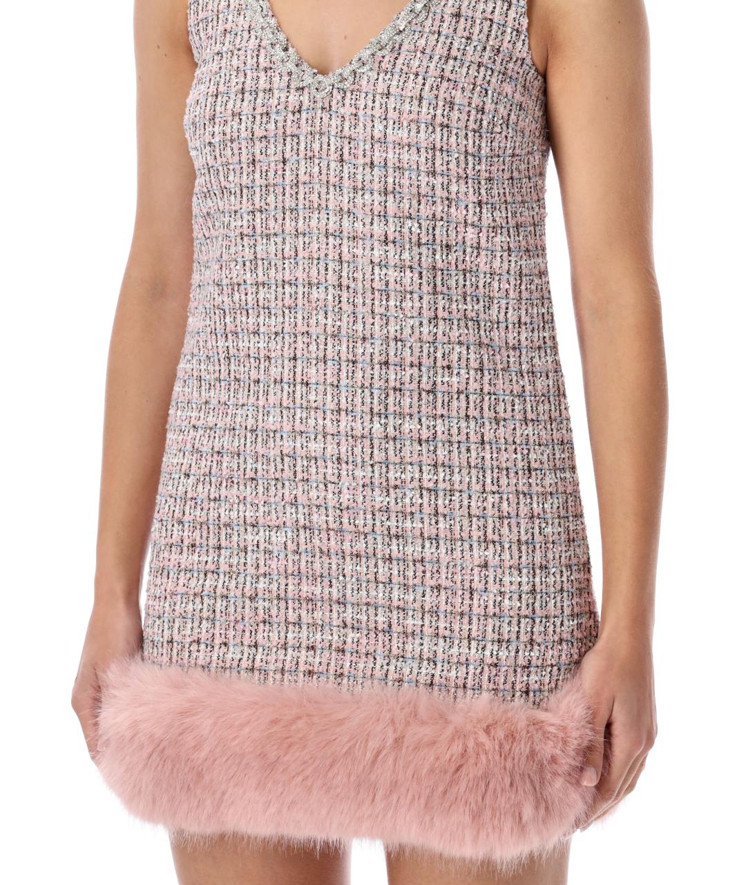 SELF-PORTRAIT Розовое твидовое повседневное платье, фото 3