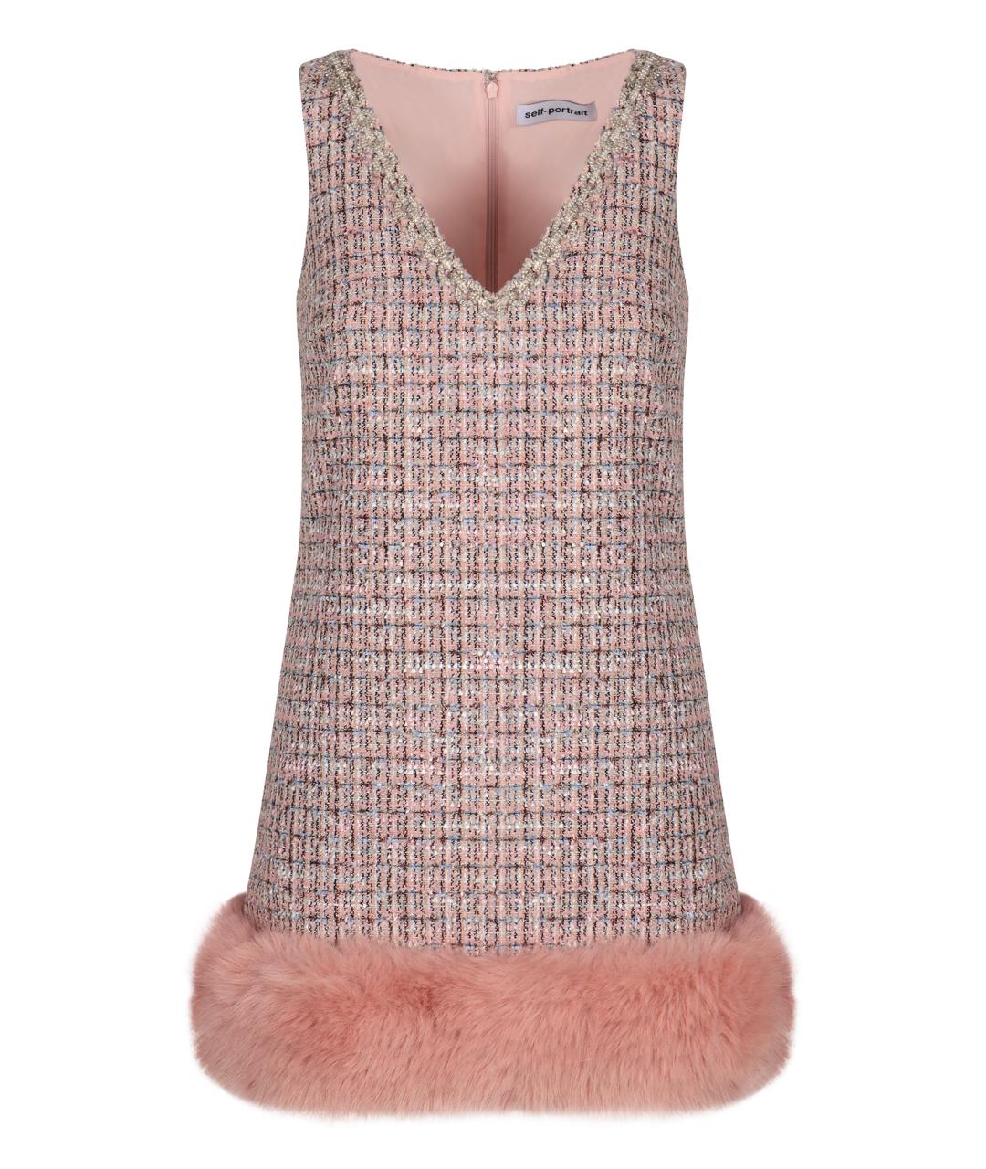 SELF-PORTRAIT Розовое твидовое повседневное платье, фото 1