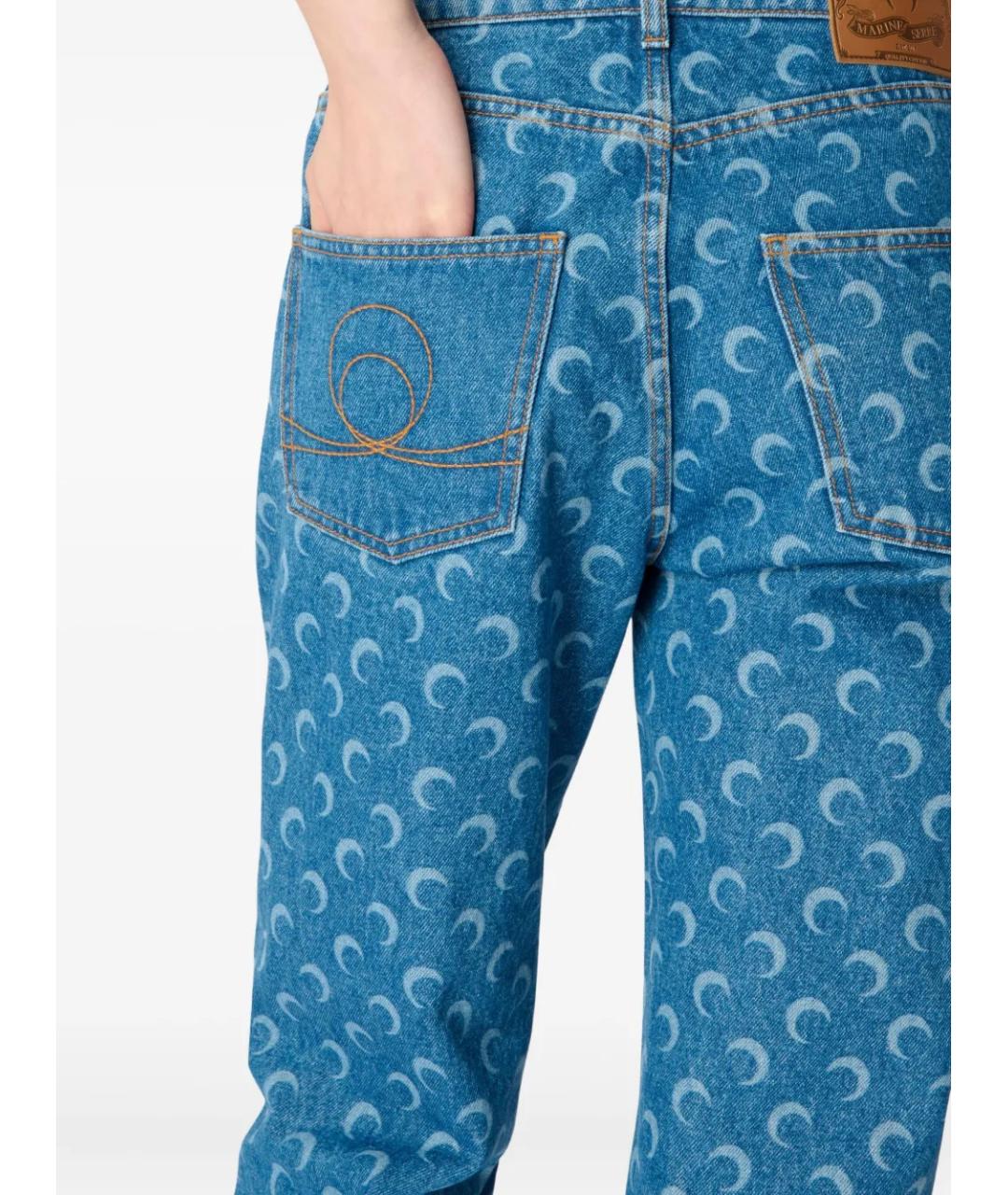 MARINE SERRE Голубые хлопковые прямые брюки, фото 4