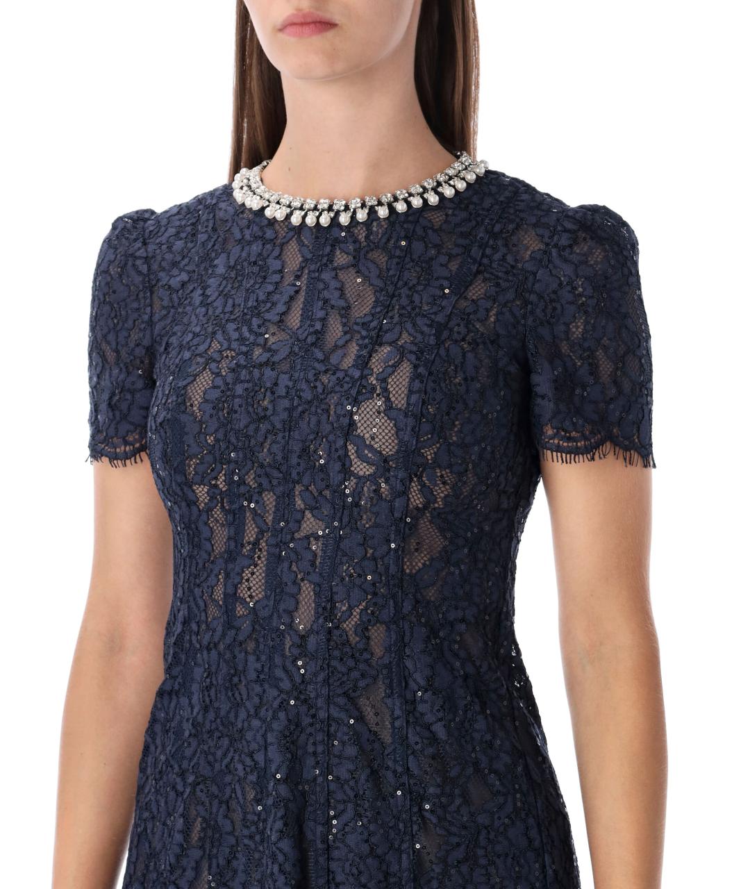 SELF-PORTRAIT Синее вискозное вечернее платье, фото 4