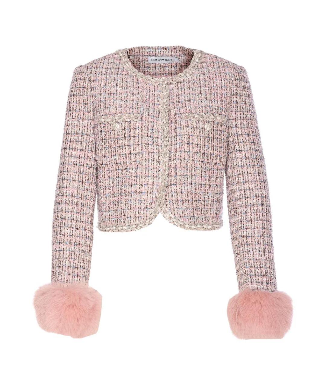 SELF-PORTRAIT Розовый твидовый жакет/пиджак, фото 1