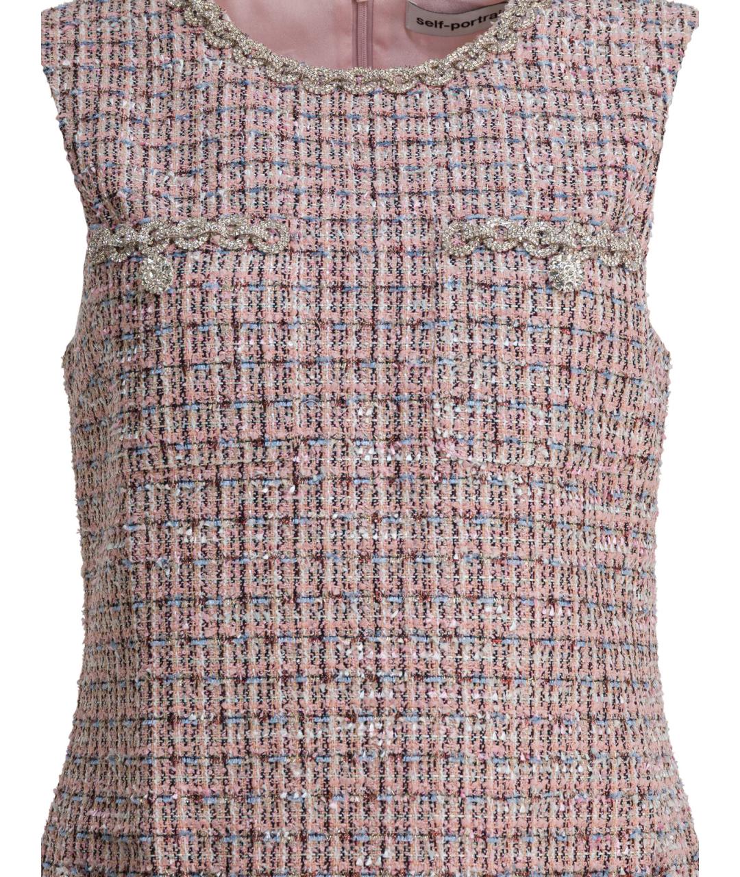 SELF-PORTRAIT Розовое твидовое повседневное платье, фото 3