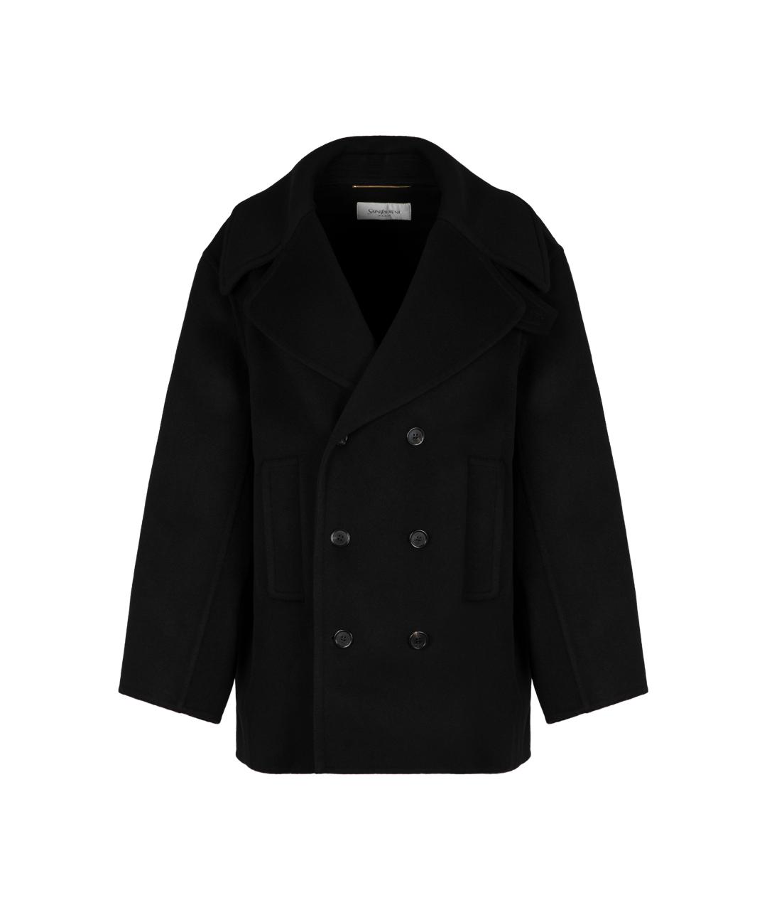 SAINT LAURENT Черное шерстяное пальто, фото 1