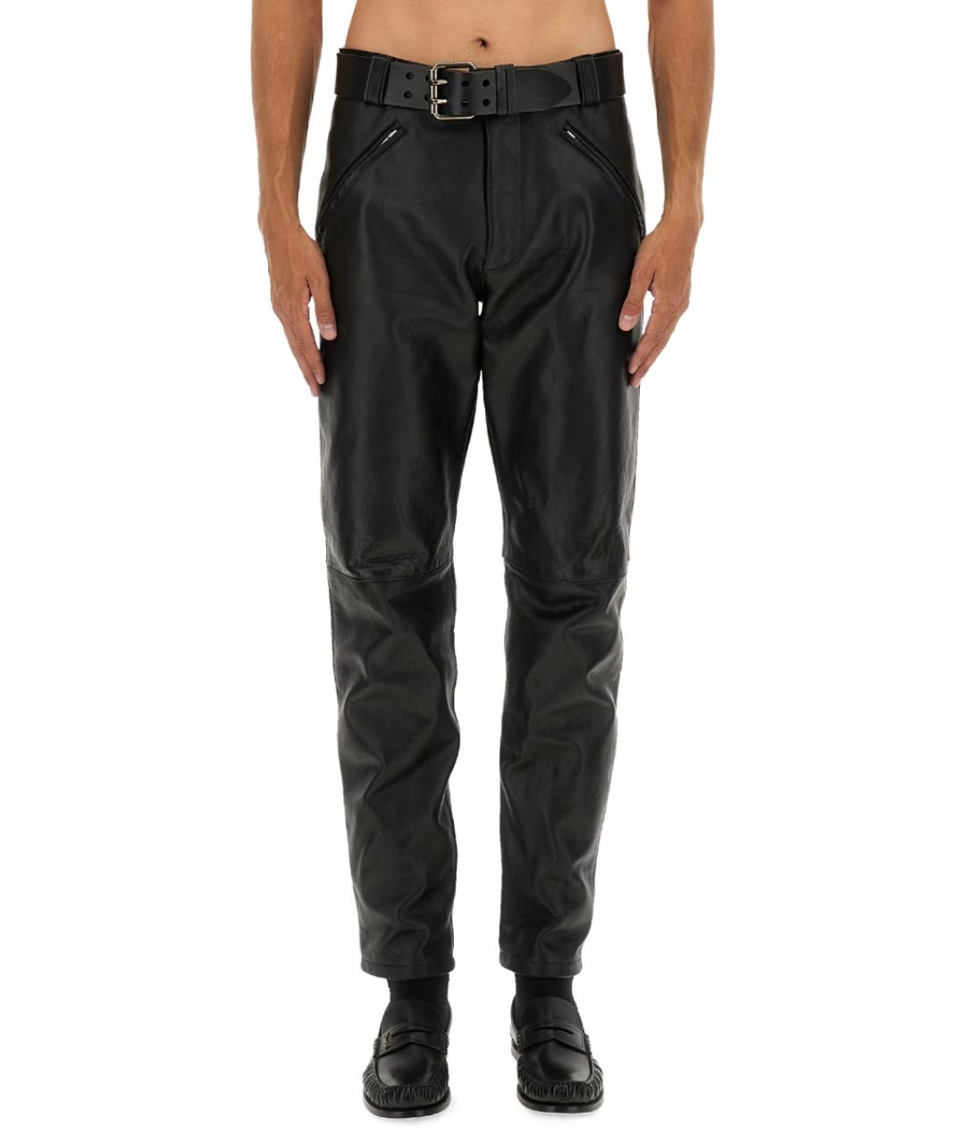 SAINT LAURENT Черные кожаные повседневные брюки, фото 2