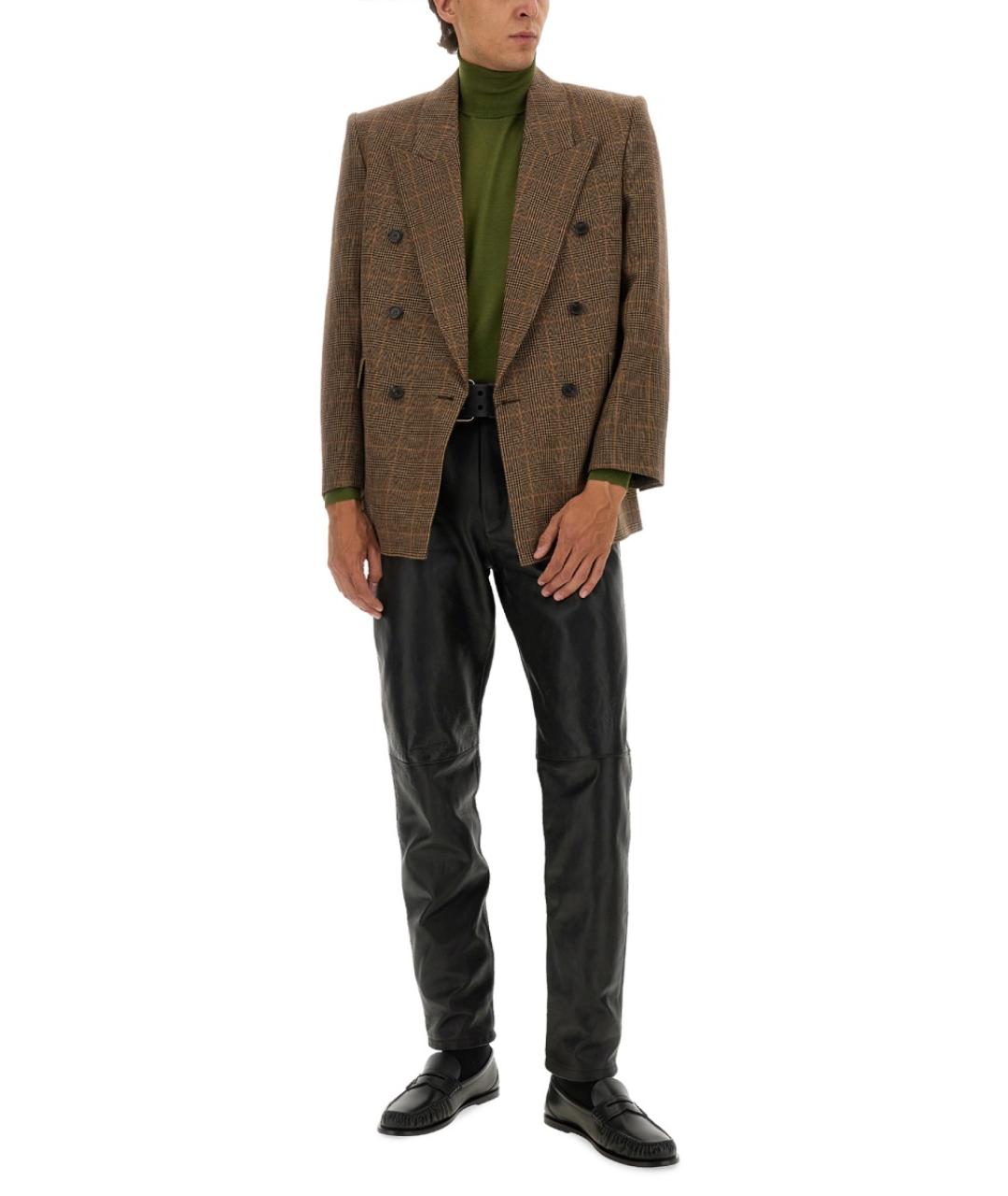 SAINT LAURENT Черные кожаные повседневные брюки, фото 3