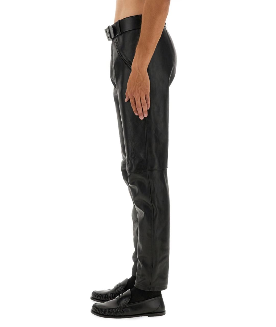 SAINT LAURENT Черные кожаные повседневные брюки, фото 5