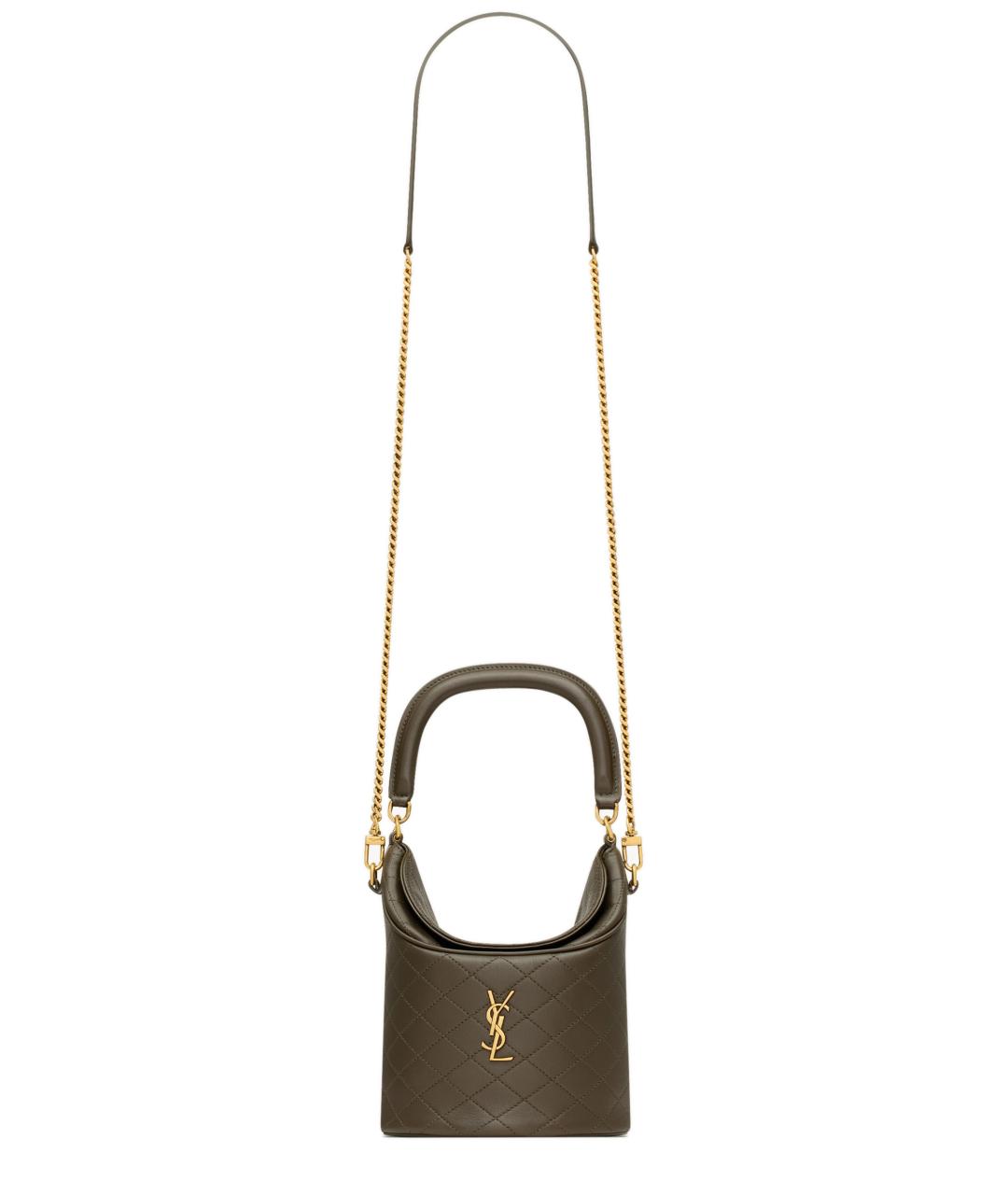 SAINT LAURENT Коричневая кожаная сумка с короткими ручками, фото 2