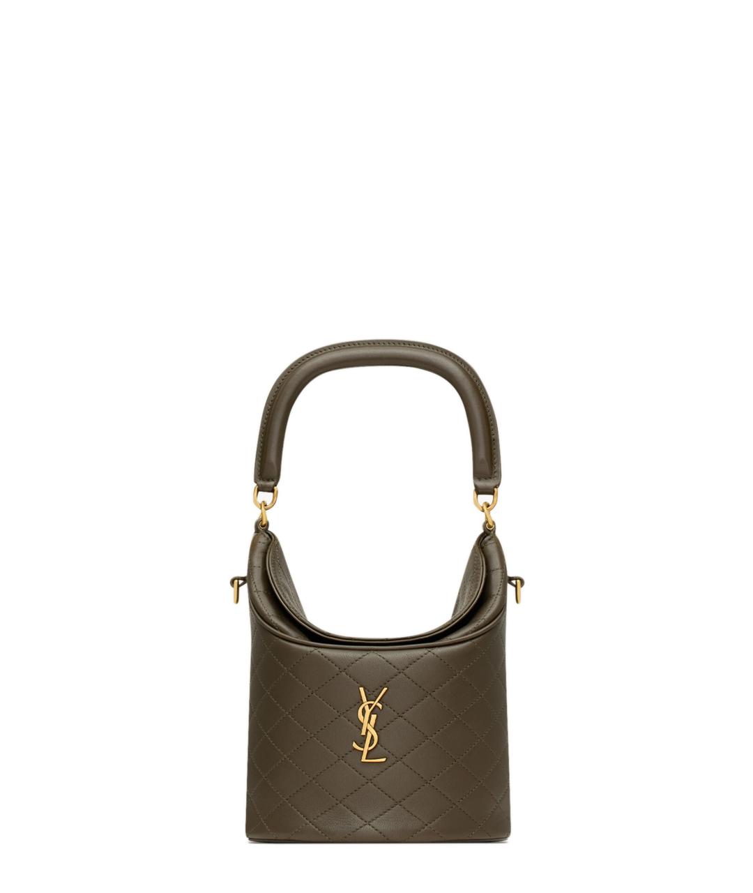 SAINT LAURENT Коричневая кожаная сумка с короткими ручками, фото 1