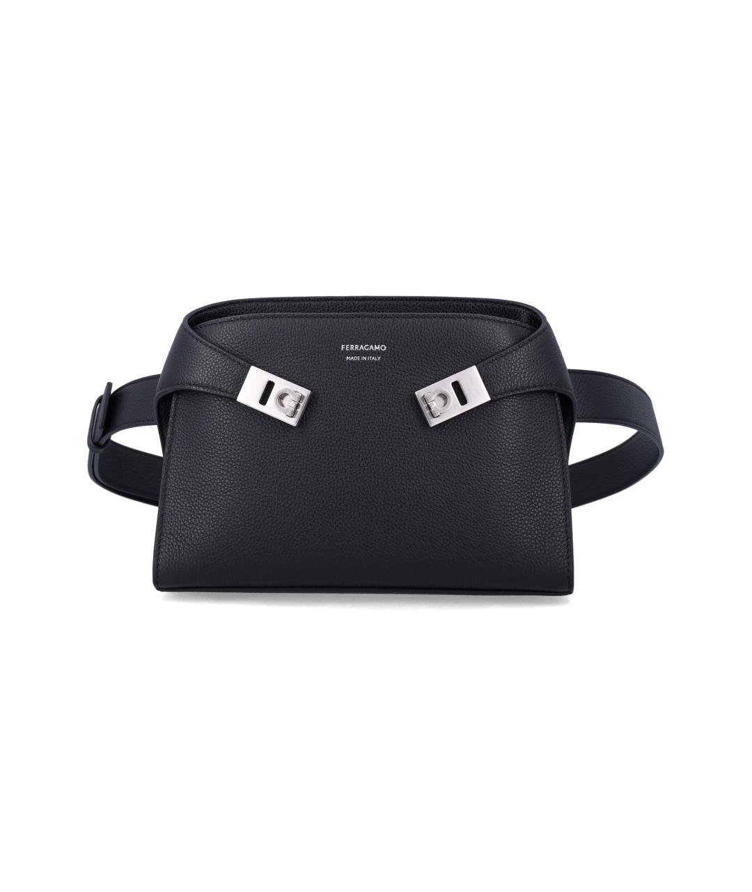 FERRAGAMO Черная кожаная поясная сумка, фото 1