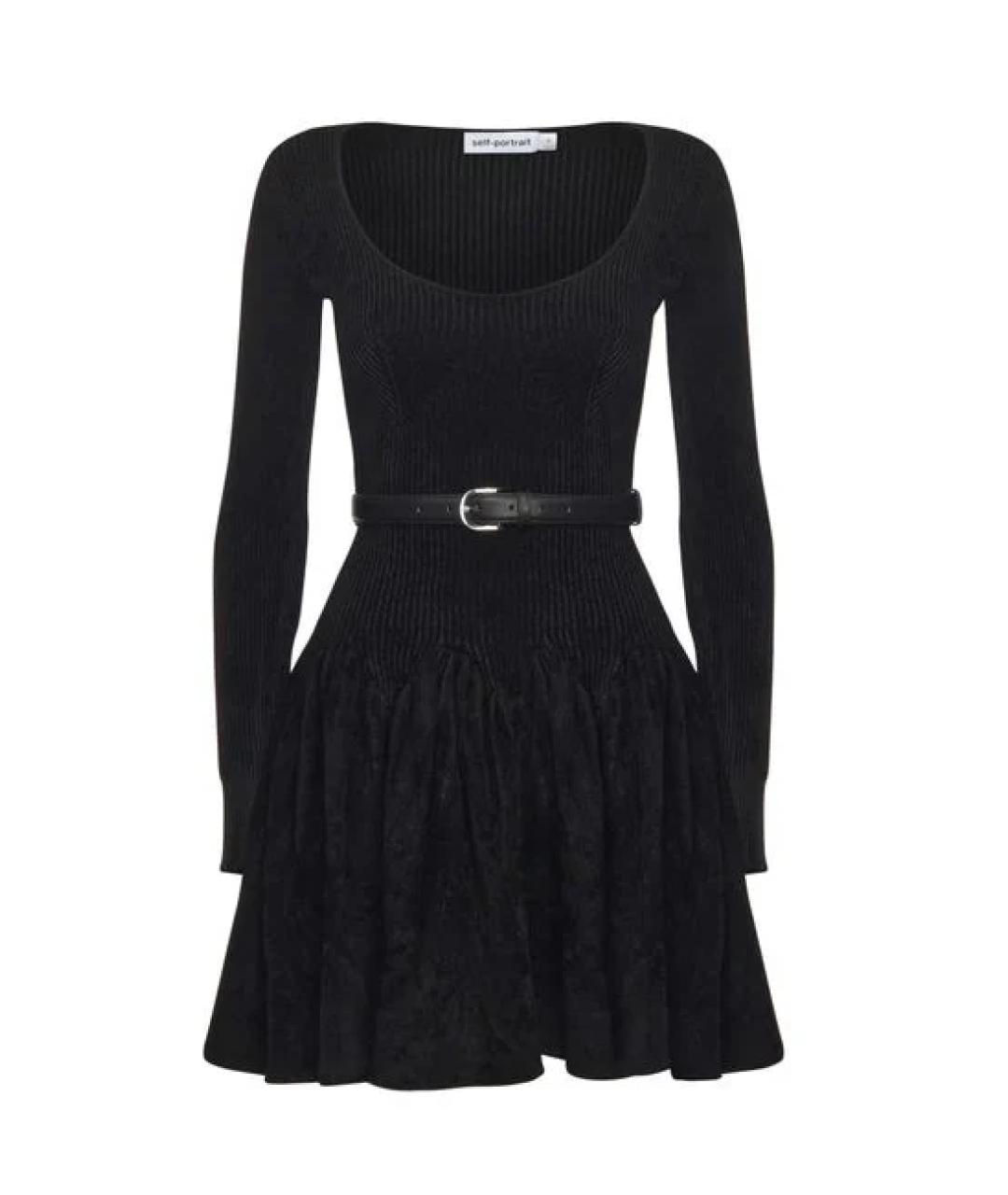 SELF-PORTRAIT Черное вискозное повседневное платье, фото 1