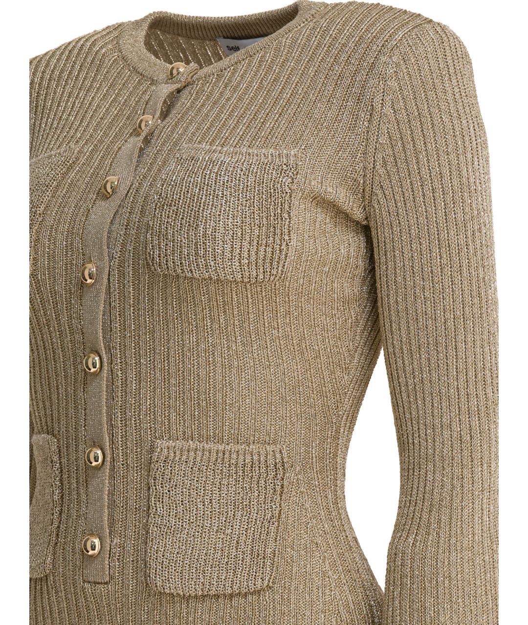 SELF-PORTRAIT Золотое вискозное повседневное платье, фото 4