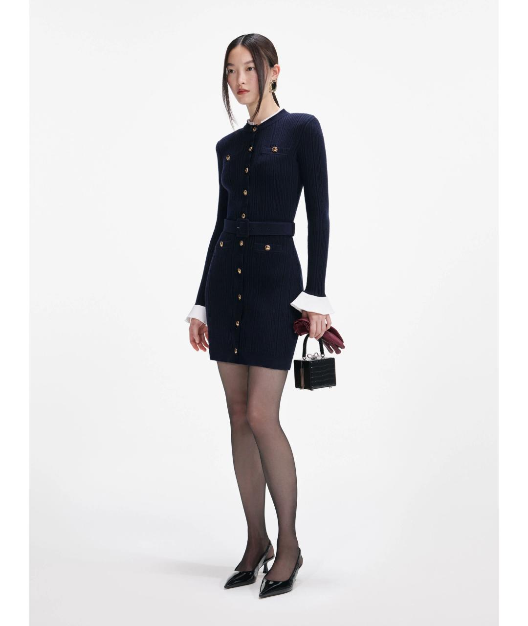 SELF-PORTRAIT Синее полиамидовое повседневное платье, фото 3