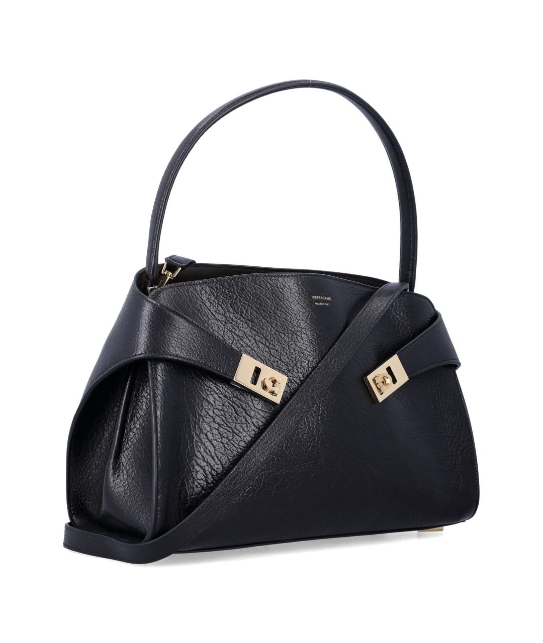 FERRAGAMO Черная кожаная сумка тоут, фото 2