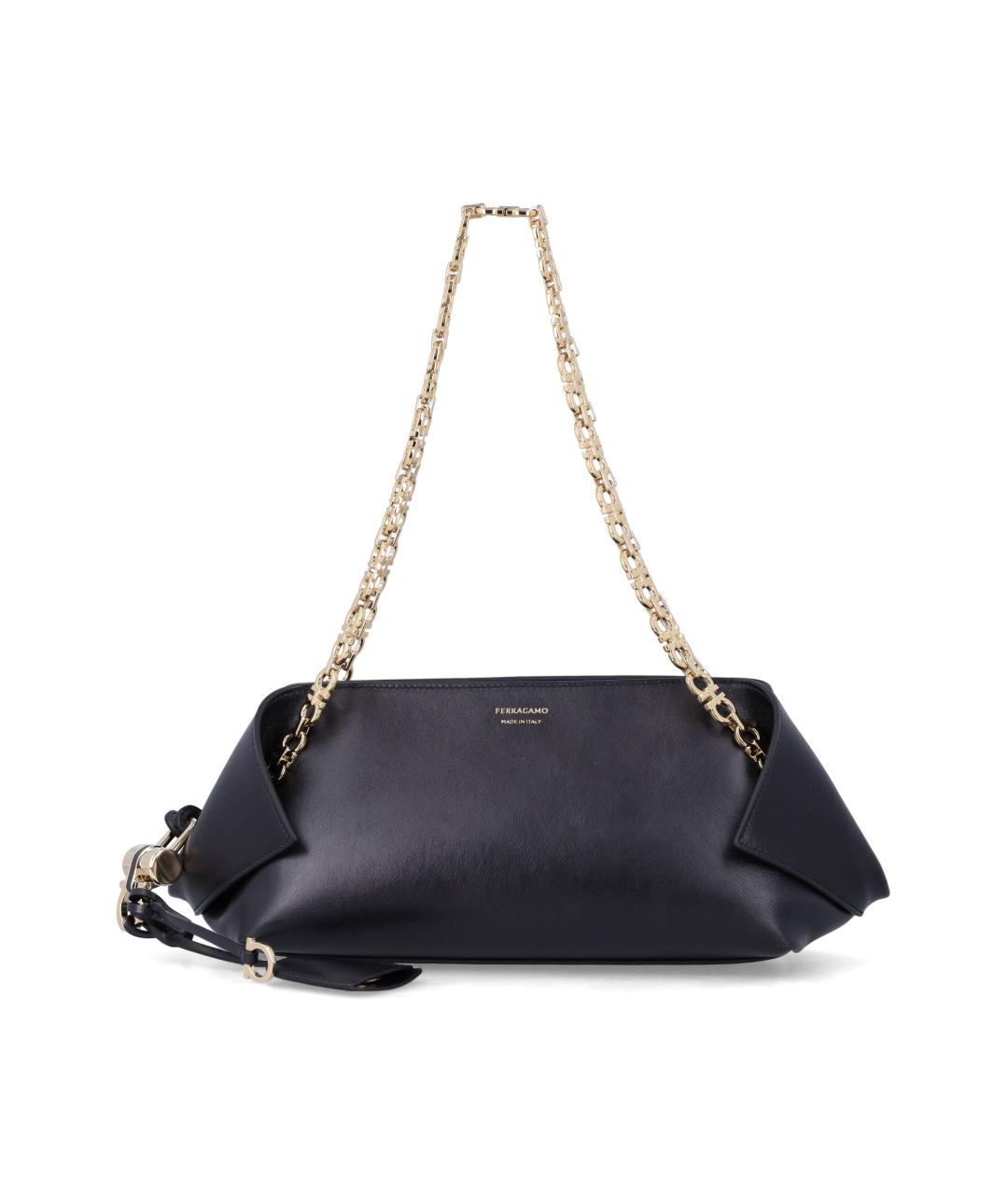 FERRAGAMO Черная кожаная сумка через плечо, фото 1