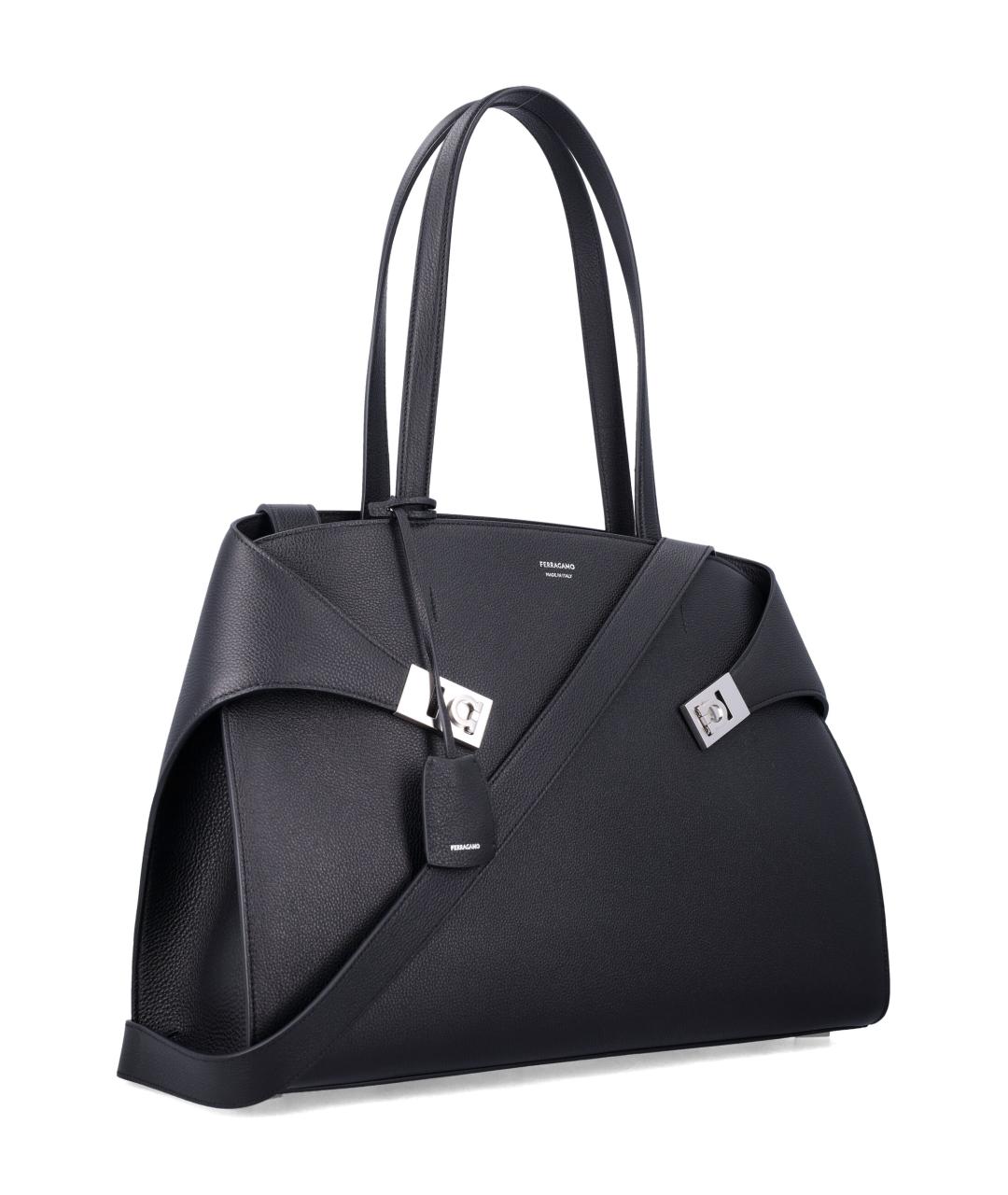 FERRAGAMO Черная кожаная сумка тоут, фото 2