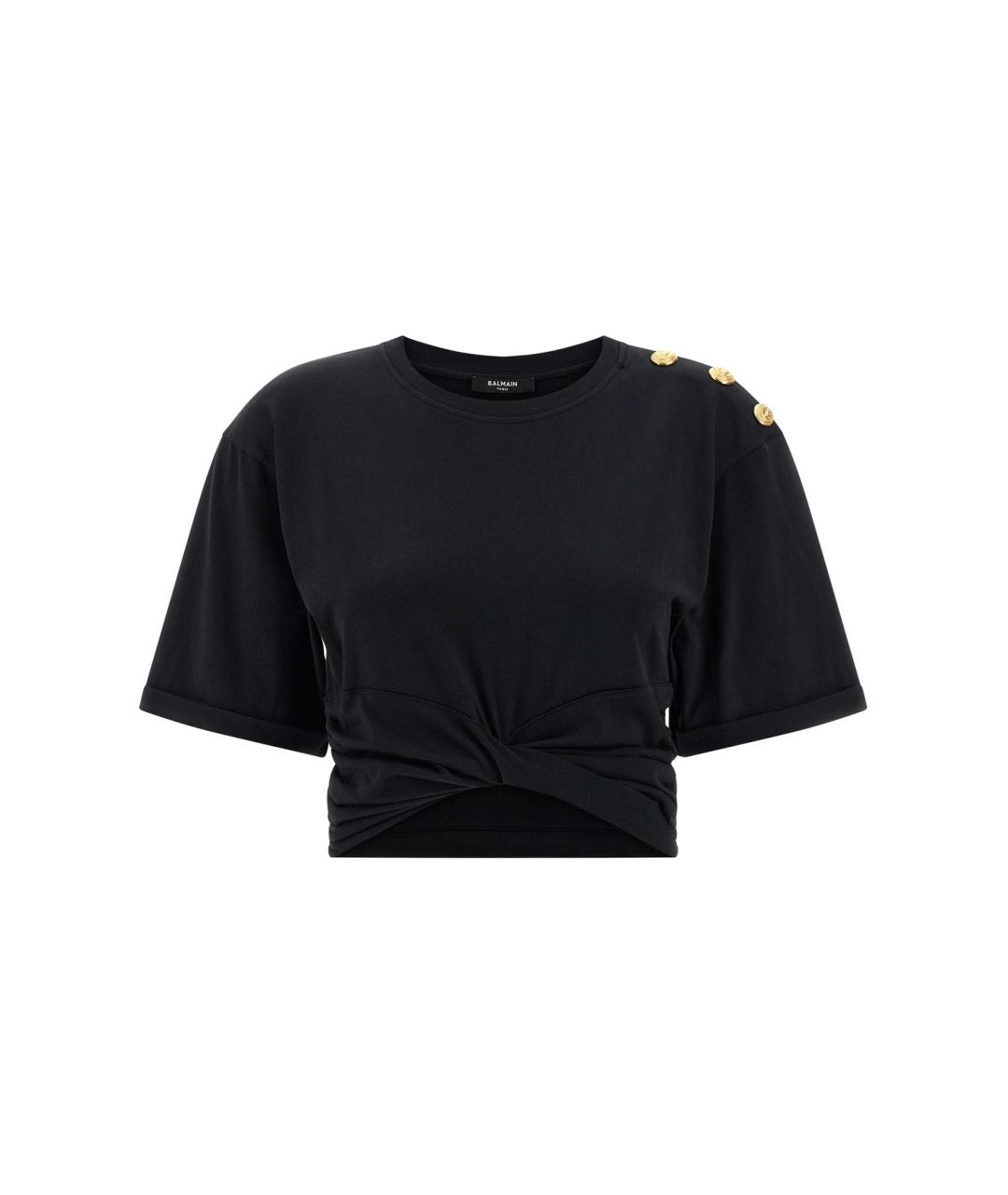 BALMAIN Черная хлопковая футболка, фото 1