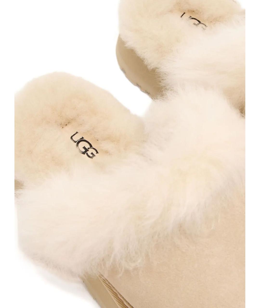 UGG AUSTRALIA Бежевые кожаные сабо, фото 4