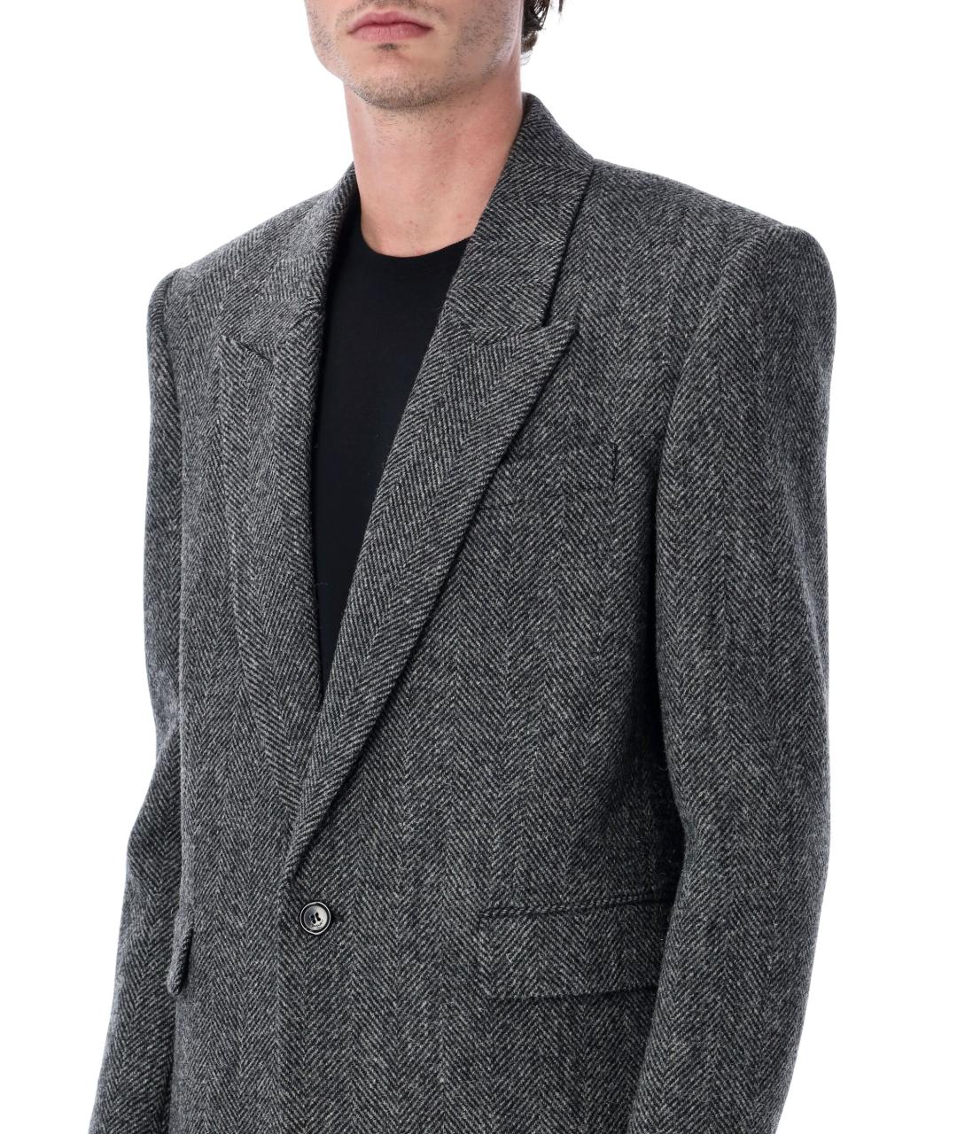 SAINT LAURENT Серый шерстяной пиджак, фото 4