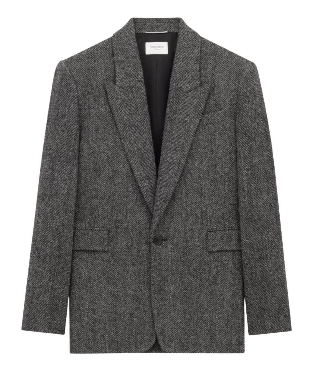 SAINT LAURENT Серый шерстяной пиджак, фото 1