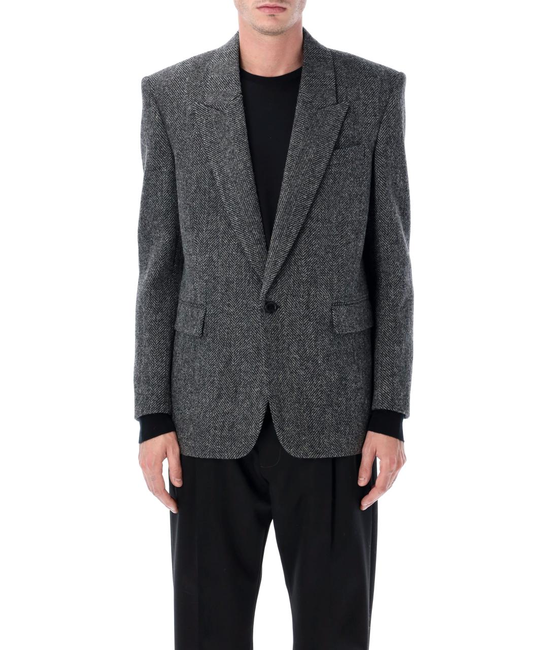 SAINT LAURENT Серый шерстяной пиджак, фото 2