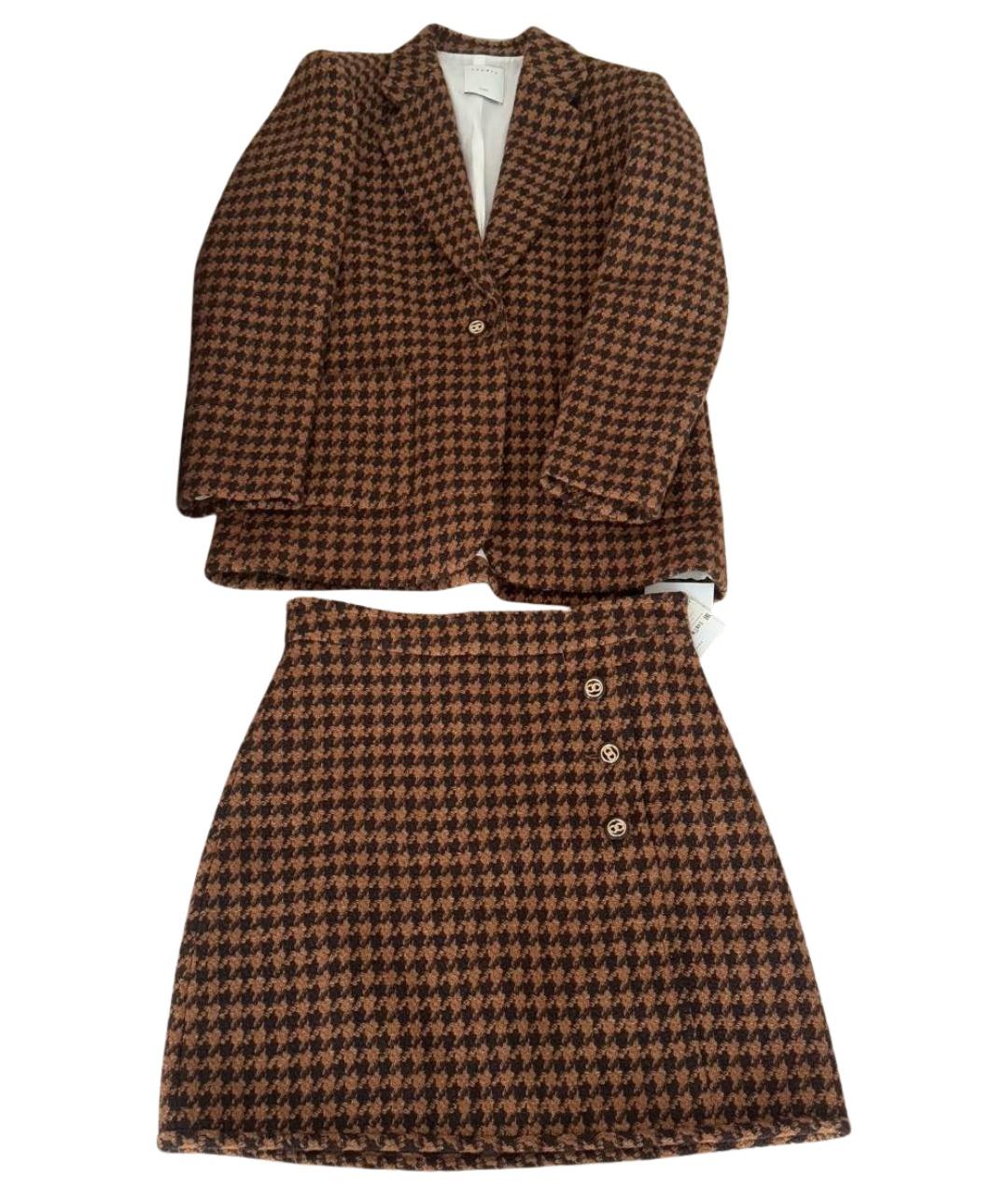 SANDRO Коричневый шерстяной костюм с юбками, фото 1