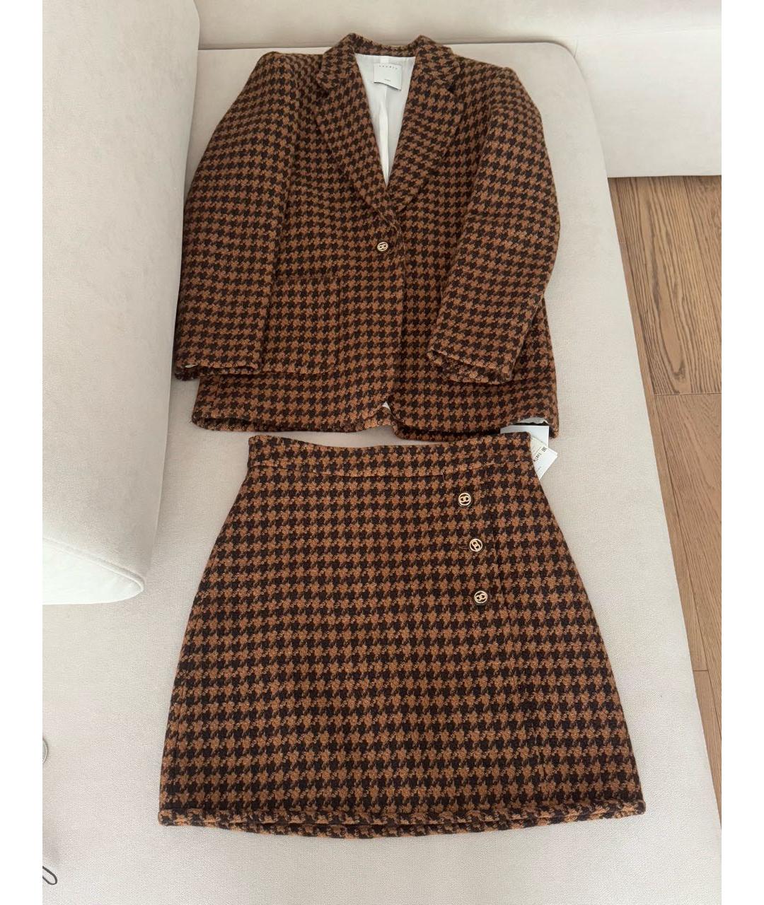 SANDRO Коричневый шерстяной костюм с юбками, фото 9