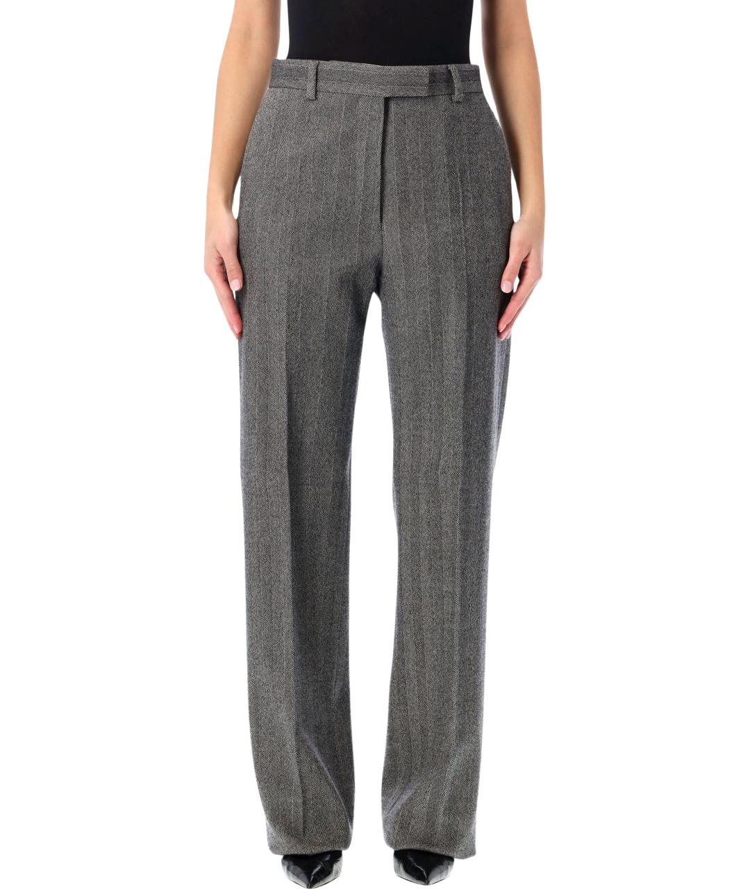 FERRAGAMO Серые шерстяные прямые брюки, фото 4
