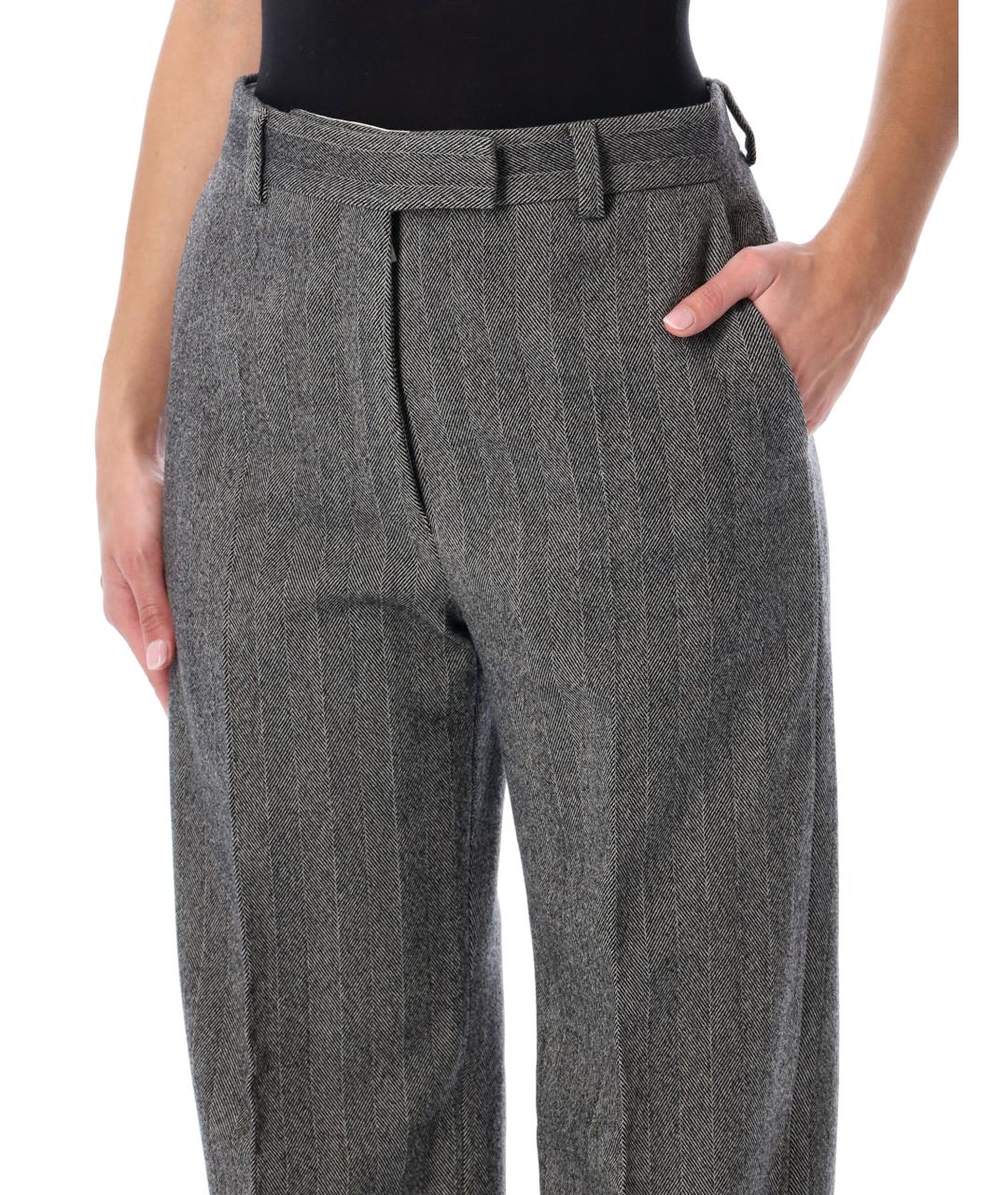 FERRAGAMO Серые шерстяные прямые брюки, фото 3