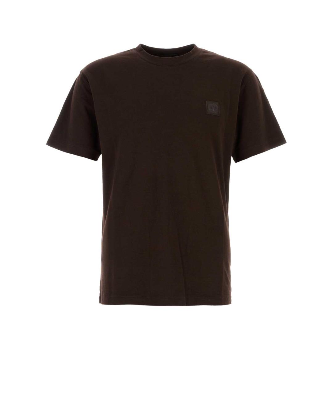 STONE ISLAND Коричневая хлопковая футболка, фото 1