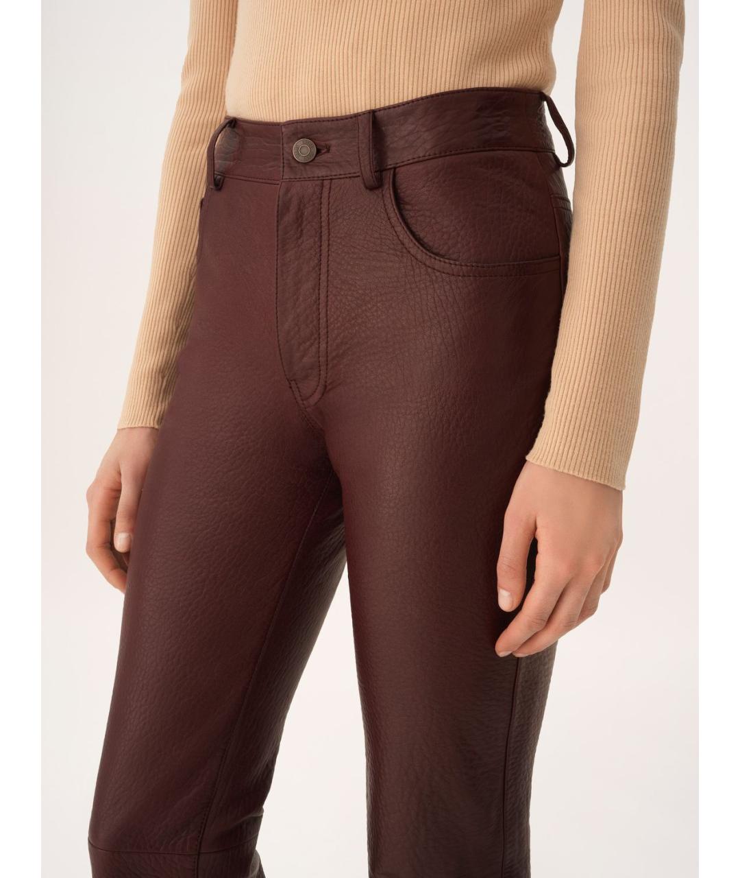 CHLOE Бордовые кожаные прямые брюки, фото 4